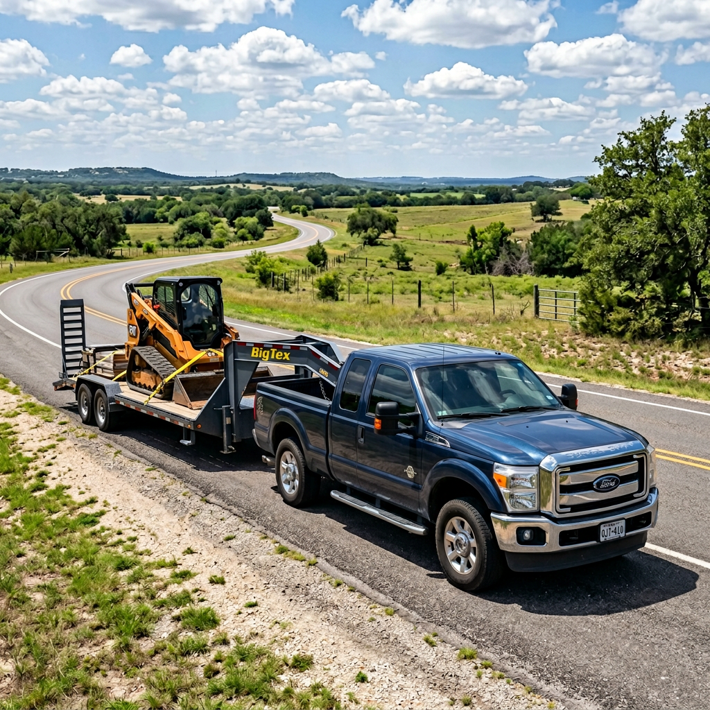 Heavy-duty truck and tilt trailer used for hauling vehicles and equipment
