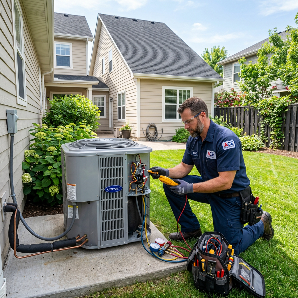 HVAC technician servicing an air conditioning unit